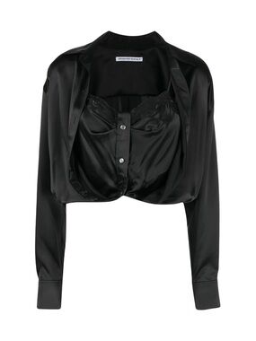 Alexander Wang Black Silk Draped Cropped Blouse